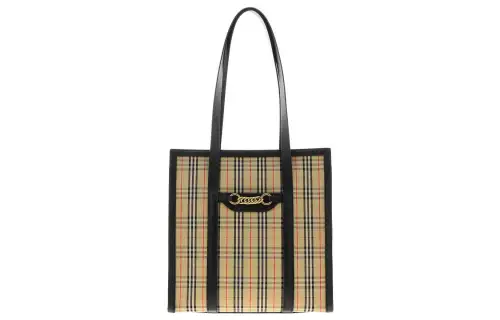 Burberry Tote Check Gold tone Beige