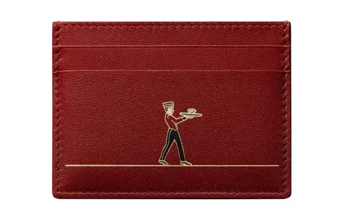 CARTIER Printed Pattern Solid Color Calfskin Card Holder Women's Red