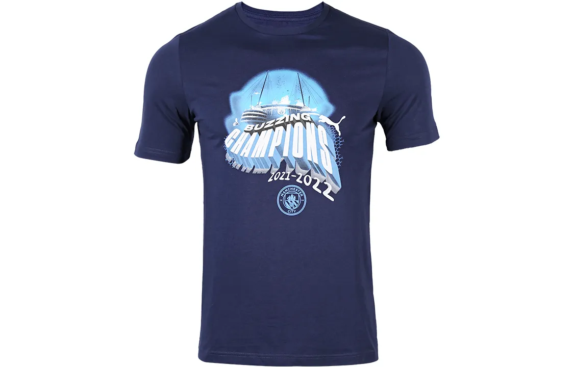 PUMA T-Shirts Men's Marine Blue Crew Neck Moderate Straight Fit