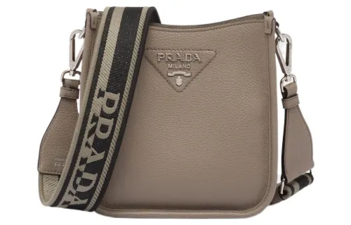 PRADA Triangle Leather Crossbody Bag, Shoulder Bag Mini Women's Light Gray