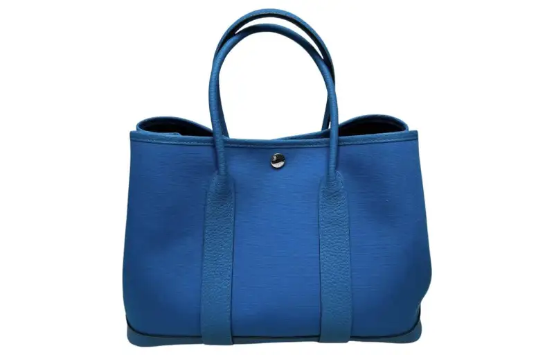 HERMES Garden Party Canvas With Leather Handbag 30 Women's B3 Bleu Zanzibar Tanzania Blue