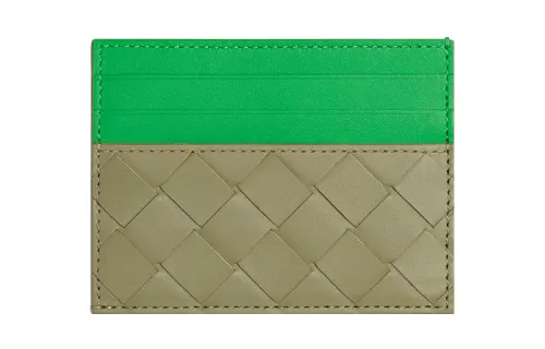 Bottega Veneta Cow Leather Card Holder Men's Cave Stone/Parrot Green