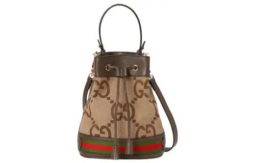 GUCCI Ophidia Canvas With Leather Binding Bucket Bag, Portable Crossbody Bag, Shoulder Bag Women's