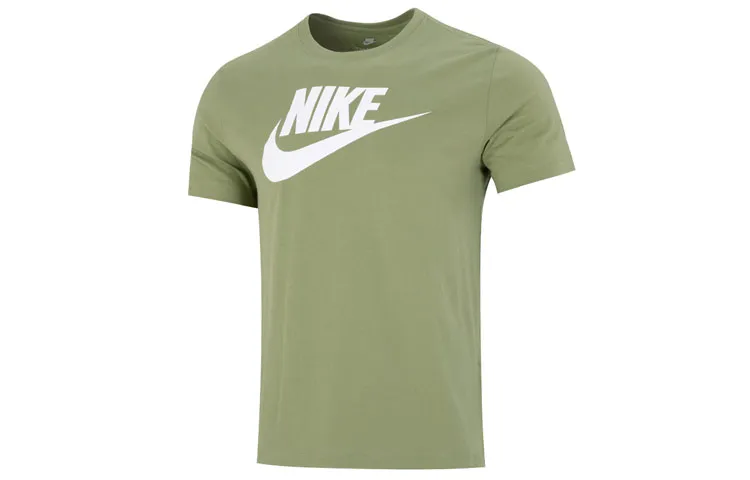 Nike T-Shirts Men's Olive Green Crew Neck Moderate Straight Fit