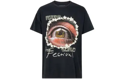 Travis Scott T Shirts Men's Black Crew Neck Moderate Straight Fit