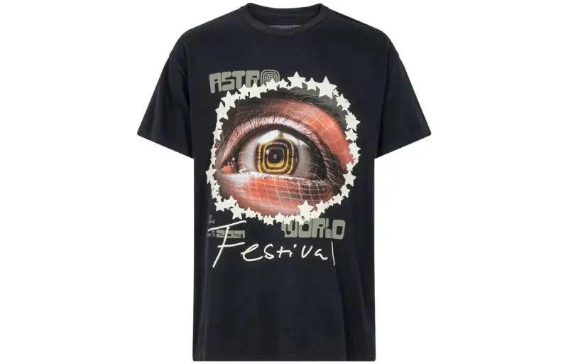 Travis Scott T Shirts Men's Black Crew Neck Moderate Straight Fit