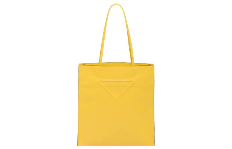 PRADA Triangle Leather Tote Bag, Shopping Bag, Handbag Women's Yellow