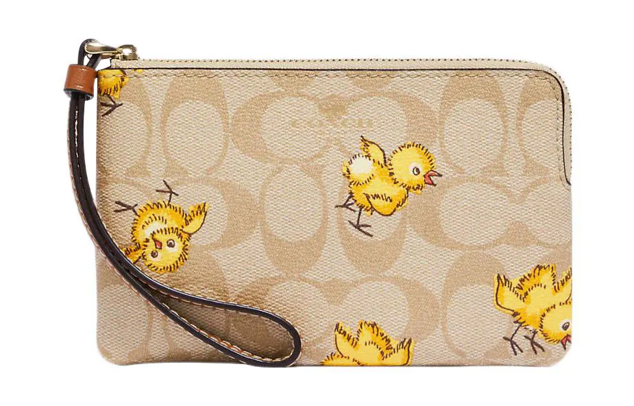 COACH Corner Zip Artificial Leather Card Holder, Clutch Wallet Small Women's Light Khaki