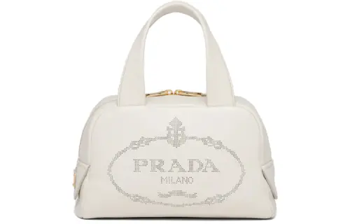 PRADA Leather Shoulder Bag, Crossbody Bag Small Women's Gray White