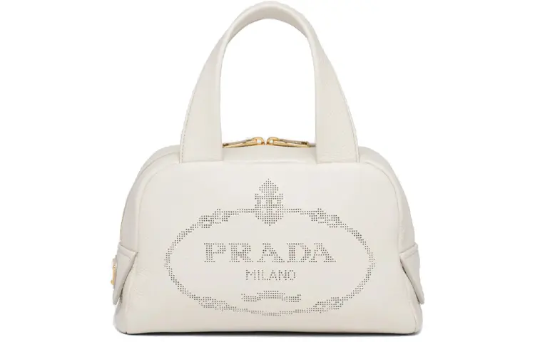 PRADA Leather Shoulder Bag, Crossbody Bag Small Women's Gray White