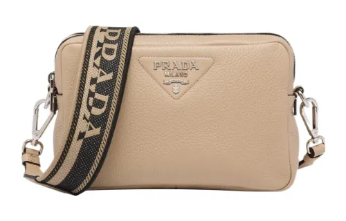 PRADA Leather Camera Bag, Shoulder Bag, Crossbody Bag Regular Women's Milk Tea