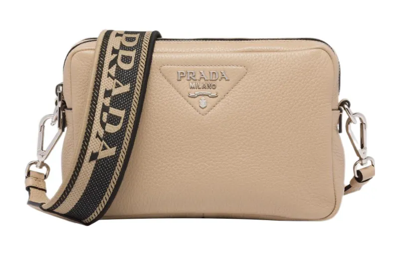 PRADA Leather Camera Bag, Shoulder Bag, Crossbody Bag Regular Women's Milk Tea
