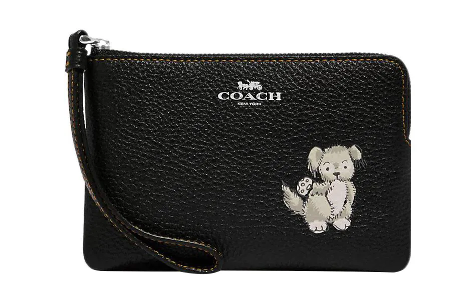COACH Corner Zip Cow Leather Clutches Small Women's Black