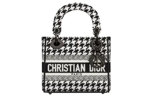 DIOR Lady D Lite Embroidery Handbag Tote Bag, Shopping Bag, Handbag Mini Women's Black/White