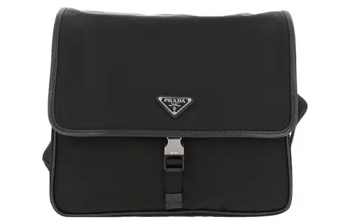 PRADA Nylon Leather Messenger Bag One Shoulder Crossbody Briefcase Men's Black