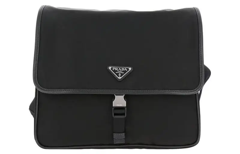 PRADA Nylon Leather Messenger Bag One Shoulder Crossbody Briefcase Men's Black