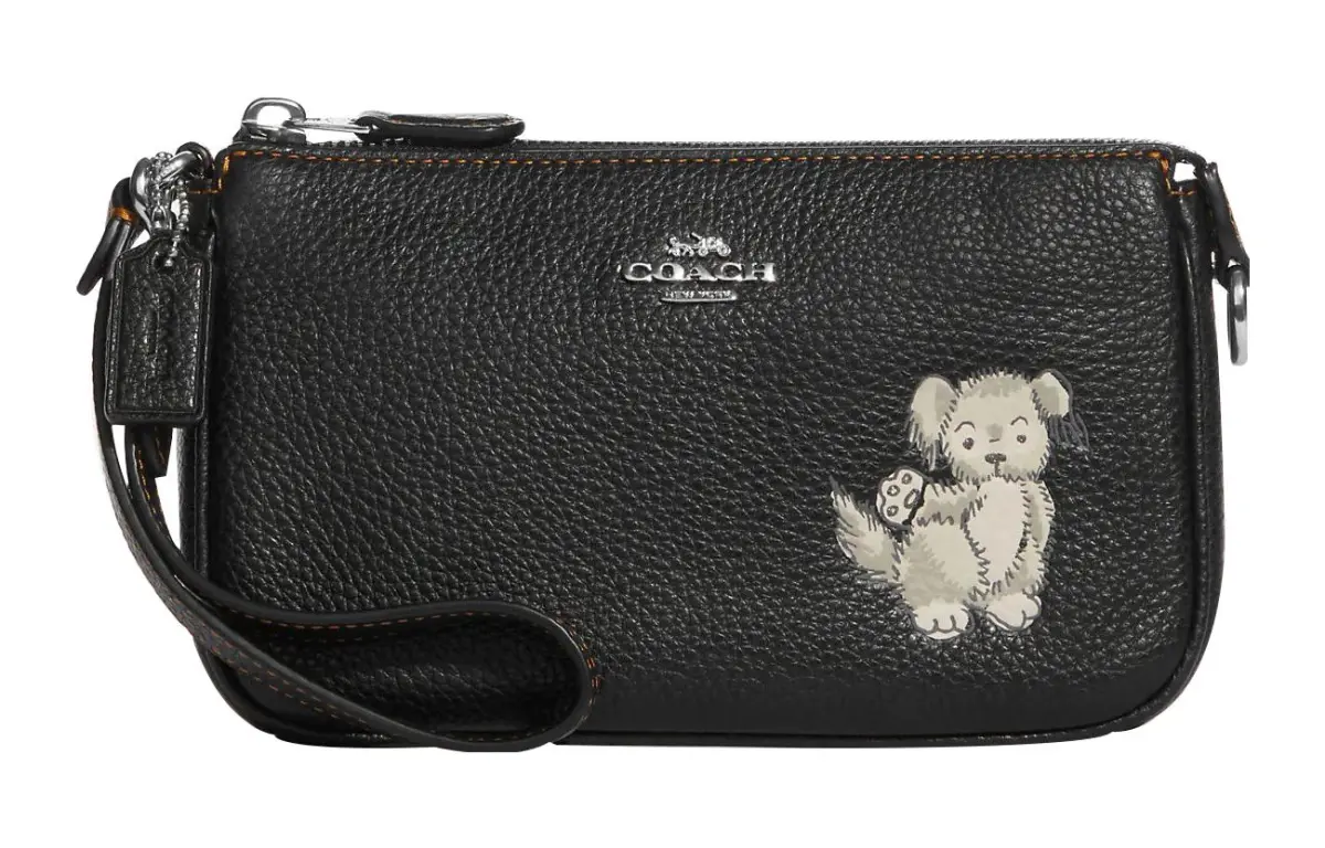 COACH Nolita Cow Leather Wrist Bag, Portable One Shoulder Clutch Small Women's Black