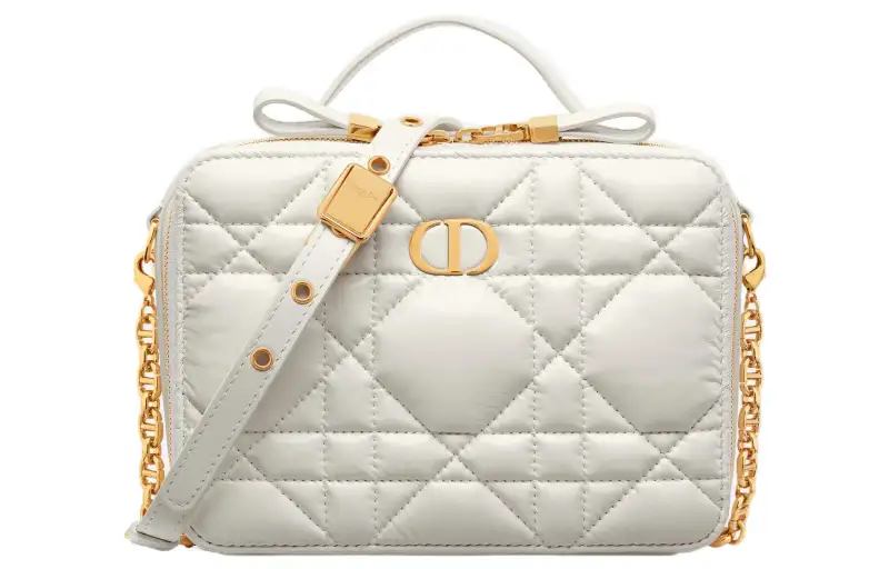 DIOR Caro Cow Leather Portable Crossbody Bag, Shoulder Bag Women's White