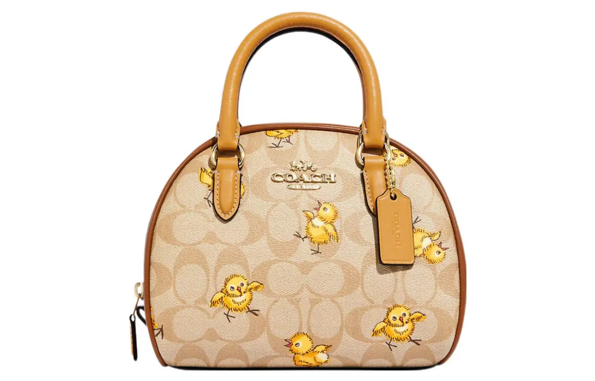 COACH Sydney Cow Leather Detail Portable One Shoulder Bag Crossbody Bags Women's Light Khaki