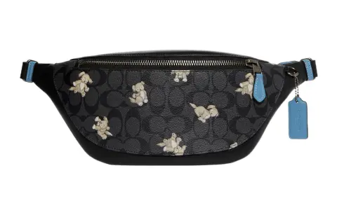 COACH Warren Signature Coated Canvas With Refined Calfskin Shoulder Bag, Fanny Pack Large Men's Black