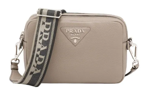 PRADA Leather Camera Bag, Crossbody Bag, Shoulder Bag Women's Light Gray