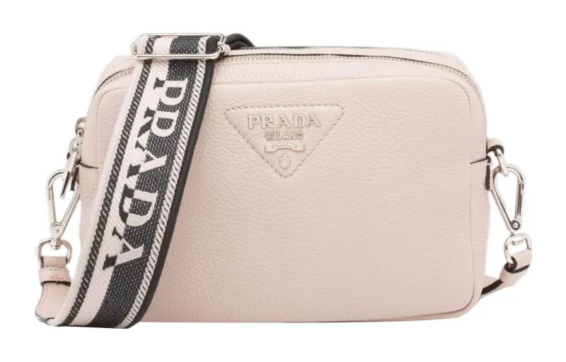 PRADA Leather Camera Bag, Shoulder Bag, Crossbody Bag Women's Pastel Pink