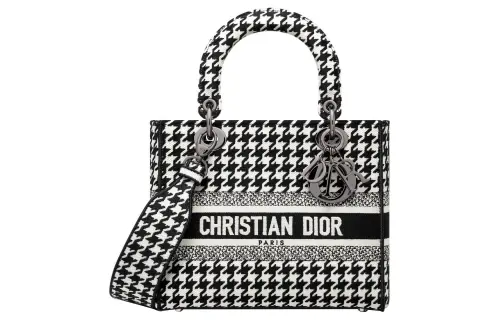 DIOR Lady D Lite Embroidery Tote Bag, Shopping Bag, Handbag Medium Women's Black/White