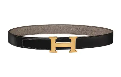 HERMES Togo Metal Leather Belts Men's Width 3.2cm