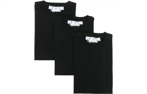 OFF WHITE T Shirts Men's 3 Pack Black+Black+Black Crew Neck Moderate Straight Fit