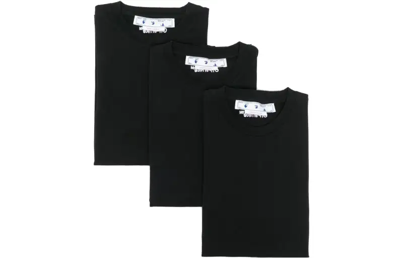 OFF WHITE T Shirts Men's 3 Pack Black+Black+Black Crew Neck Moderate Straight Fit