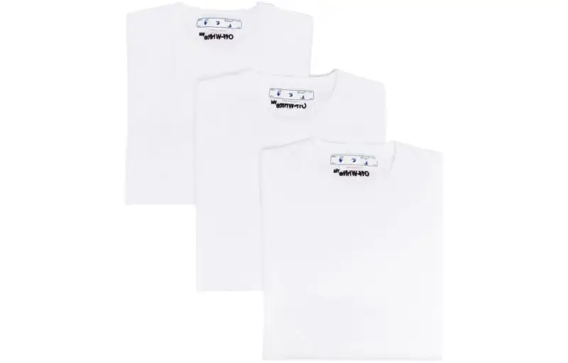 OFF WHITE T Shirts Men's 3 Pack White+White+White Crew Neck Moderate Straight Fit