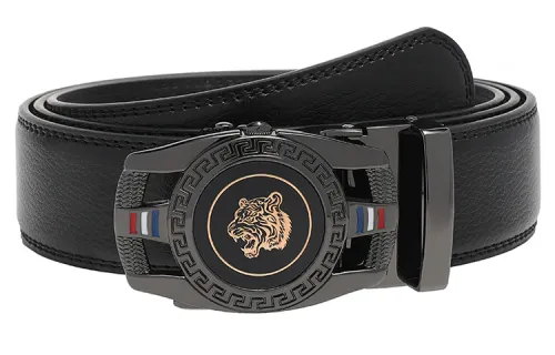 FREE RABBITⅡ Business Tiger Head Pattern Decoration Automatic Buckle Leather Belts Men's