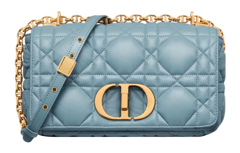 DIOR Caro Wicker Pattern Cow Leather Handheld Shoulder Bag, Crossbody Bag Medium Women's Sky Blue