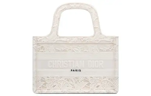 DIOR BookTote Embroidery Tote Bag, Shopping Bag, Handbag Mini Women's White