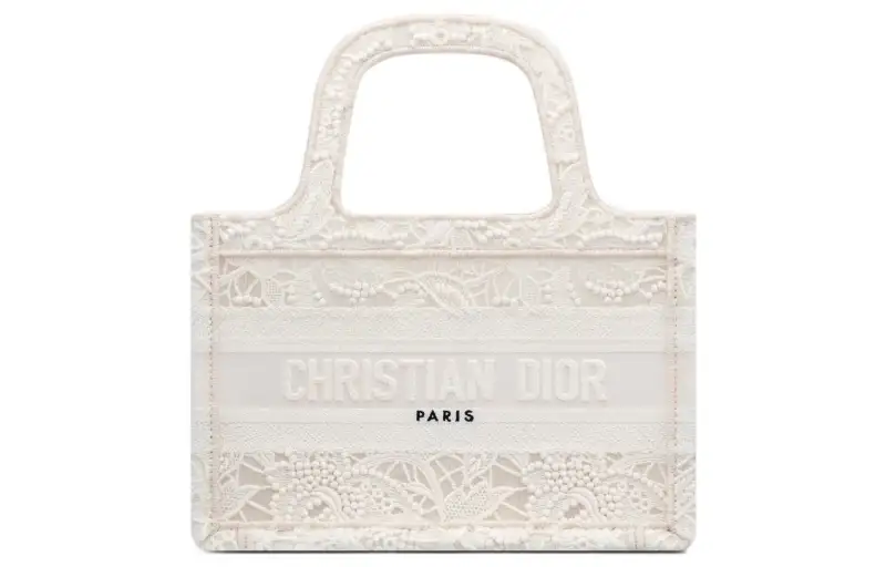 DIOR BookTote Embroidery Tote Bag, Shopping Bag, Handbag Mini Women's White