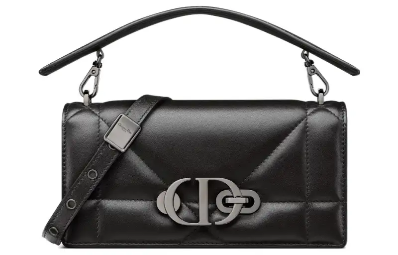 DIOR 30 Montaigne Wicker Pattern Sheepskin Portable One Shoulder Crossbody Clutch Women's Black