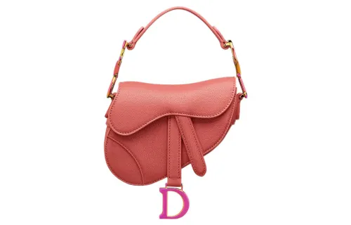 DIOR Sheepskin Saddle Bag, Shoulder Bag, Crossbody Bag, Handbag Extra Mini Women's Gray Tone Coral Pink