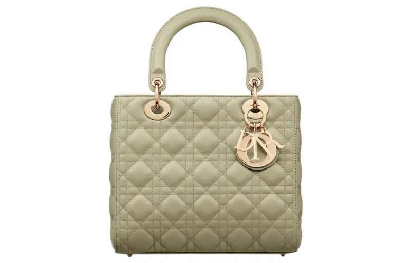 DIOR Lady Dior Sheepskin Handbag Shoulder Bag, Crossbody Bag, Handbag Medium Women's Gray Green