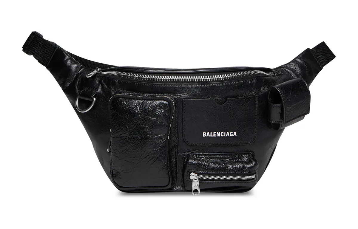 Balenciaga Superbusy Fine Grained Sheepskin Fanny Pack Men's Black