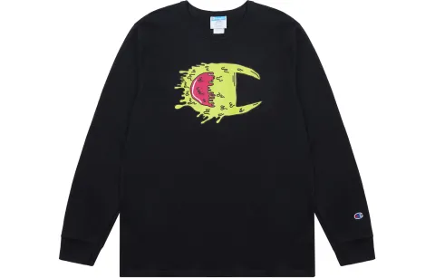 Champion T-Shirts Unisex Black Crew Neck Moderate Straight Fit