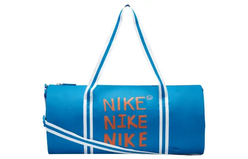 Nike Nike Heritage simple design striped woven details retro fabric shoulder crossbody bag luggage bag travel bag men and women style light clear blue/light clear blue/psychedelic orange