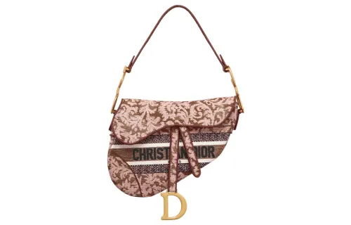 DIOR Embroidery Saddle Bag, Shoulder Bag, Crossbody Bag, Handbag Women's Pink