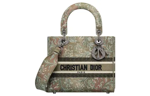 DIOR Lady D Lite Embroidery Handbag Tote Bag, Shopping Bag, Handbag Medium Women's Green