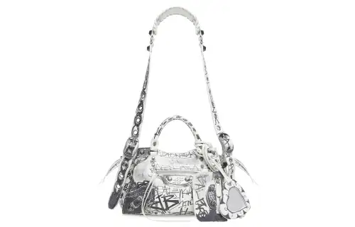 Balenciaga Neo Cagole Fine Grained Sheepskin Shoulder Bag, Crossbody Bag, Handbag Extra Small Women's Black White