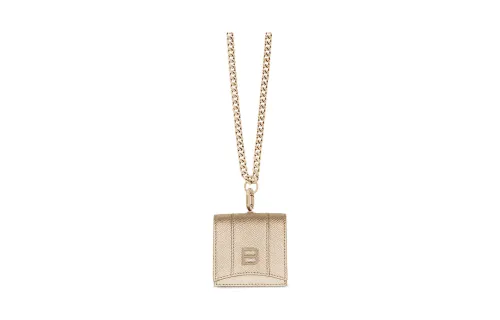 Balenciaga Hourglass Soft Textured Cow Leather Necklace Pouch One Shoulder Crossbody Earphone Case Women's Light Gold