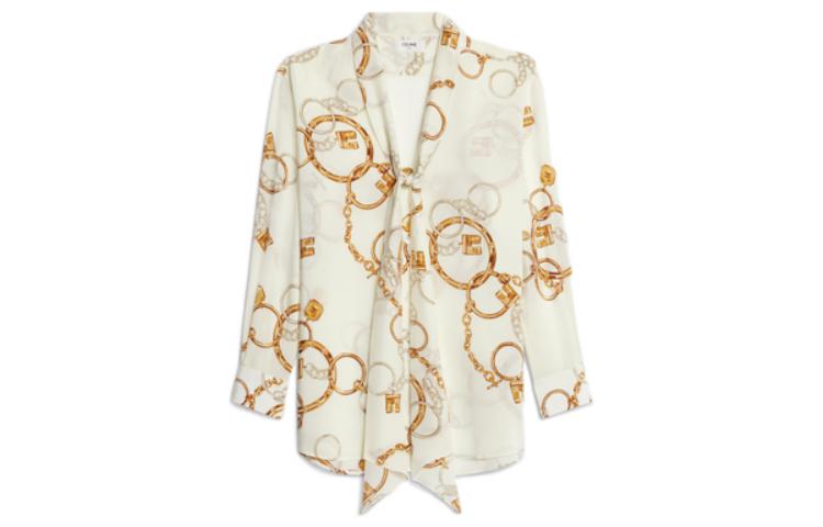 CELINE Shirts Women's White V Neck Moderate Shirt