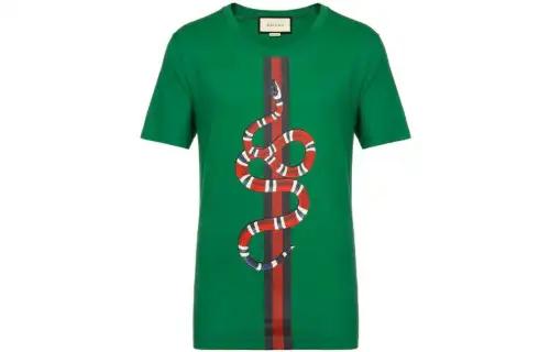 GUCCI T Shirts Men's Green Crew Neck Moderate Straight Fit
