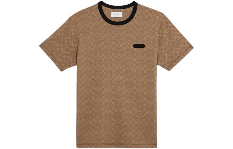 COACH T Shirts Men's Tan Crew Neck Moderate Straight Fit
