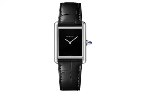 CARTIER TANK DE Quartz Movement Women's Watch 33.7*25.5mm 33.7*25.5mm Black Dial Crocodile Leather Strap