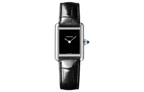 CARTIER TANK DE Quartz Movement 30m Waterproof Women's Watch 29.5*22mm Black Dial Stainless Steel Case